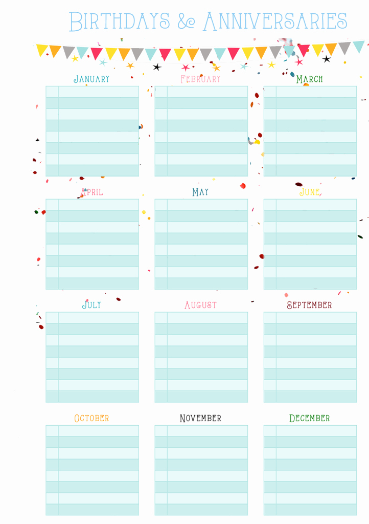 Printable Birthday Calendar Template New Birthdays &amp; Anniversaries On E Page – Free Printable