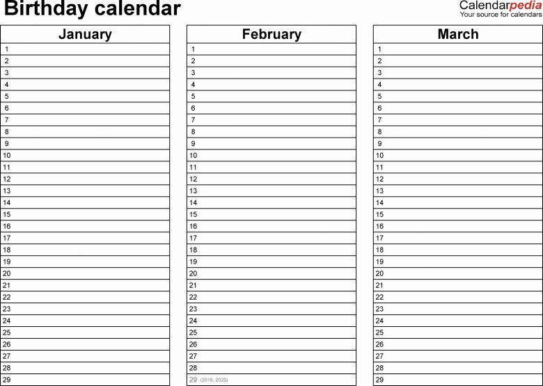 Printable Birthday Calendar Template New Perpetual Birthday Calendar Printable Free Calendar Template