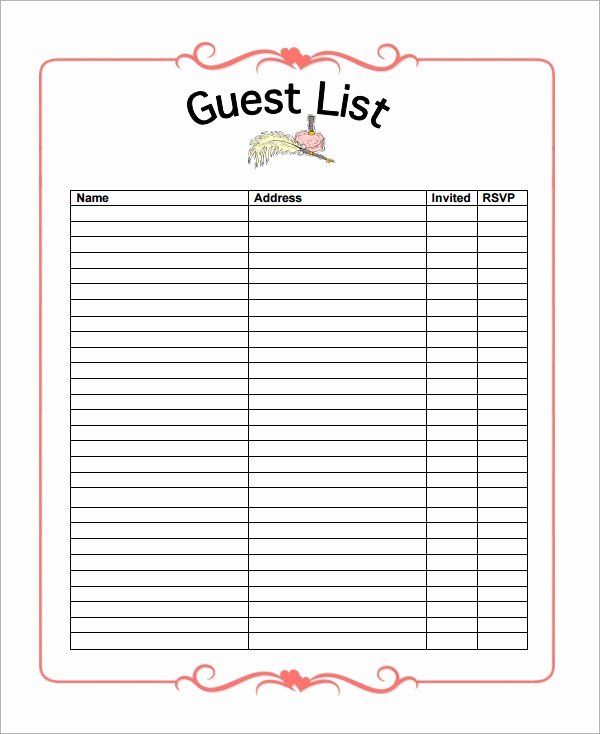 Printable Guest List Template Awesome 17 Wedding Guest List Templates – Pdf Word Excel
