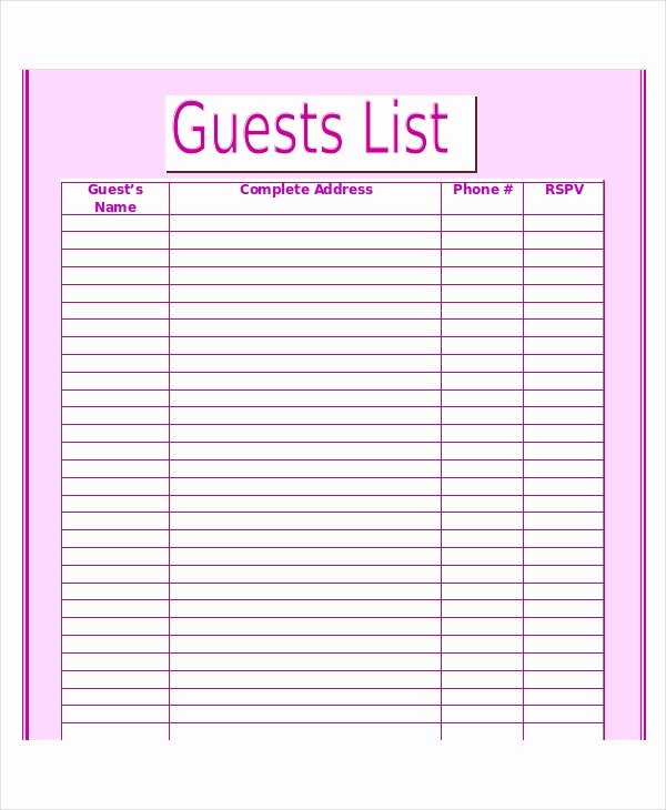 Printable Guest List Template Awesome Wedding Guest List Template 9 Free Word Excel Pdf