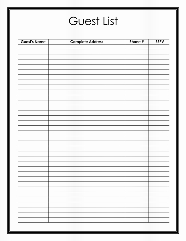 Printable Guest List Template Beautiful Free Wedding Guest List Templates for Word and Excel