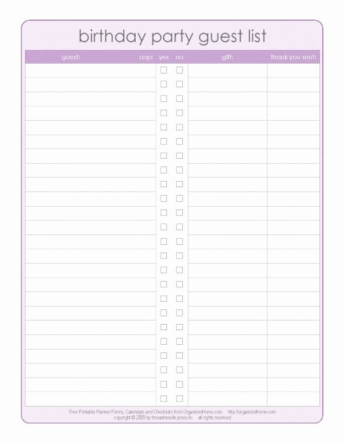 Printable Guest List Template Beautiful Party Guest List Thank You Note Checklist Free Printable