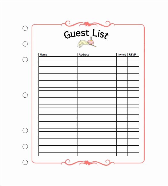Printable Guest List Template Elegant Wedding Guest List Template – 10 Free Sample Example