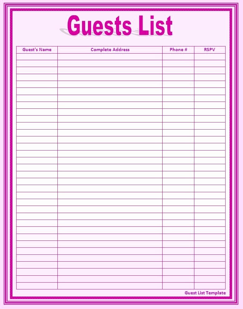 Printable Guest List Template Fresh Vendor List for events Images Google Search