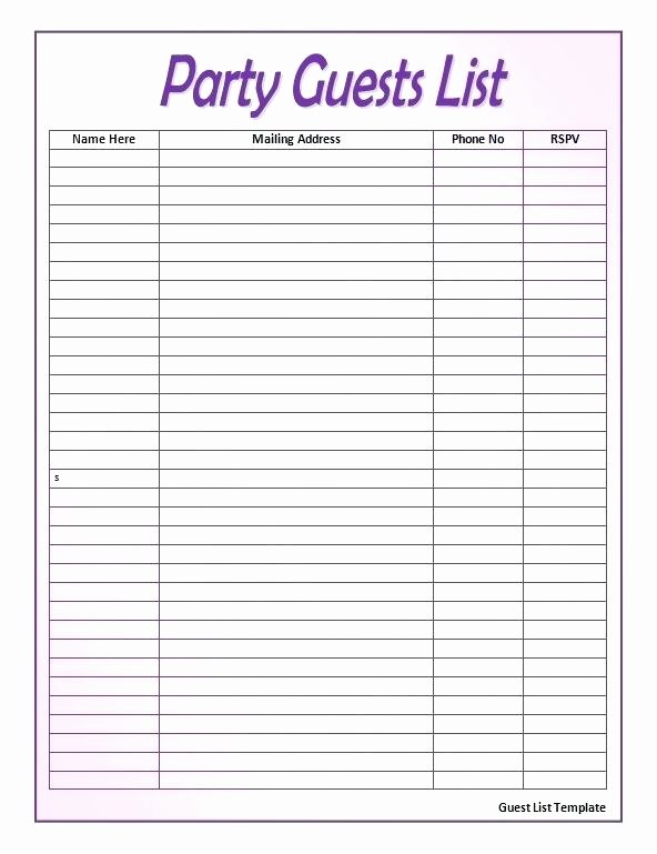 Printable Guest List Template Inspirational Wedding Guests Checklist In Word format Free Printable