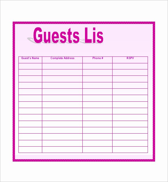 Printable Guest List Template Lovely Wedding Guest List Template – 10 Free Word Excel Pdf