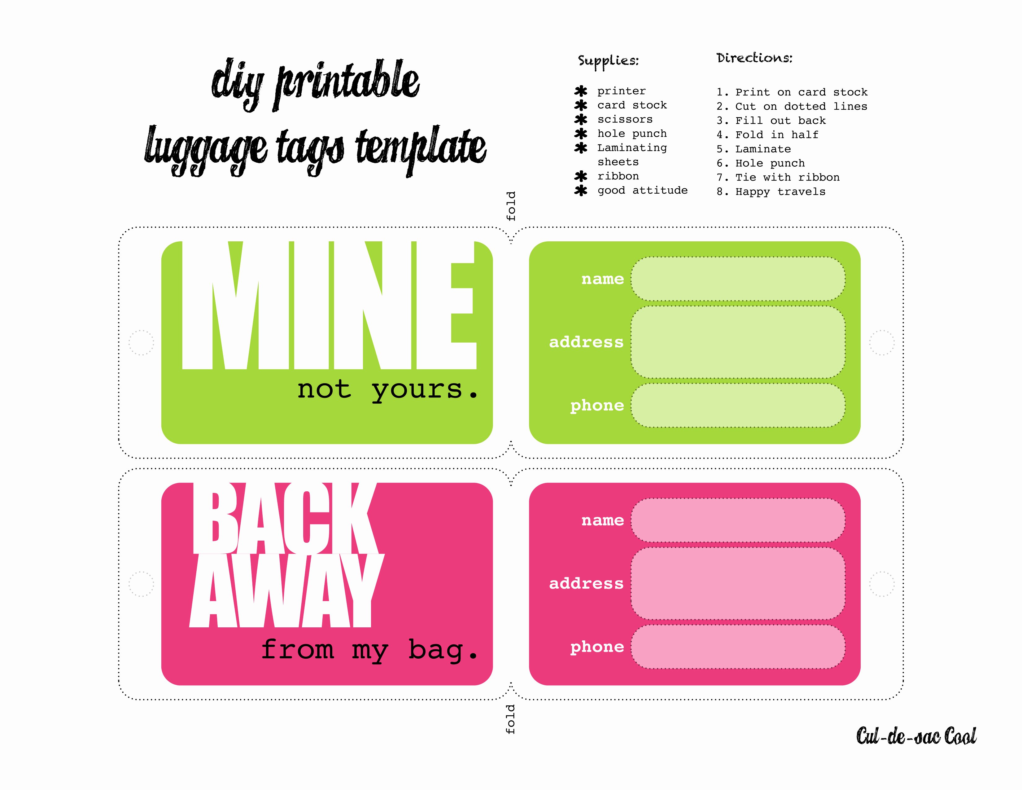 Printable Luggage Tags Template Fresh Diy Printable Luggage Tags