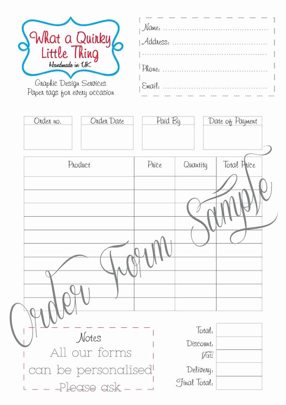 Printable order form Template Inspirational Custom order form Printable form Editable Template