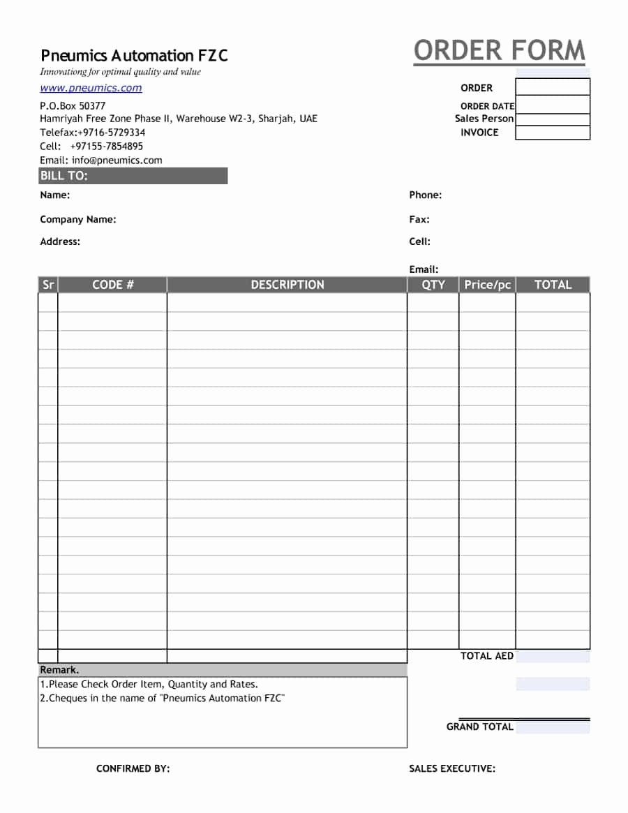 Printable order form Template Lovely Printable order forms Templates
