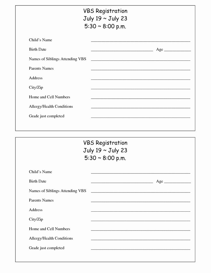 Printable Registration form Template Awesome Printable Vbs Registration form Template