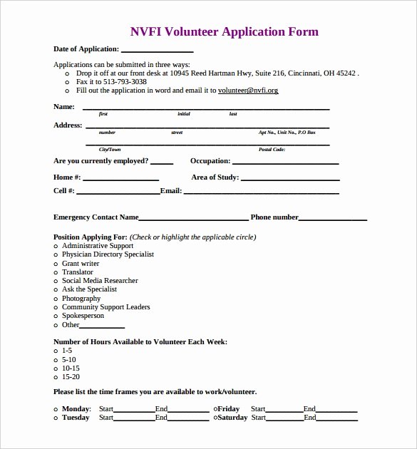 Printable Registration form Template Best Of 10 Volunteer Application Template Word Pdf
