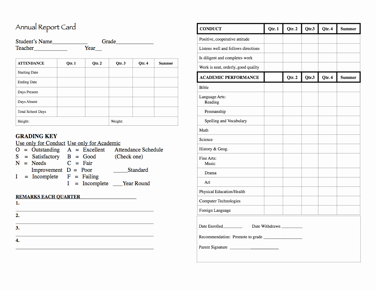 Printable Report Card Template Awesome Elementary Report Card