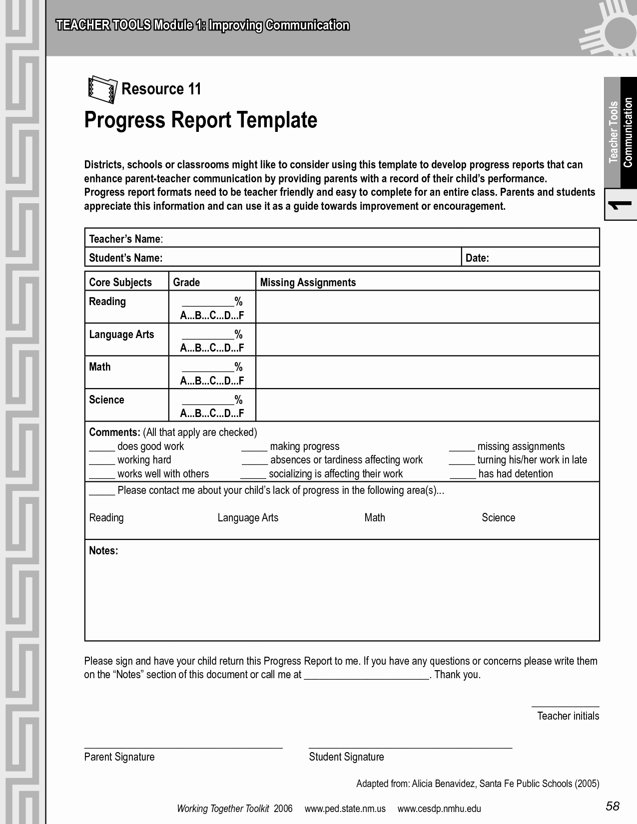 Printable Report Card Template Inspirational Progress Report Template