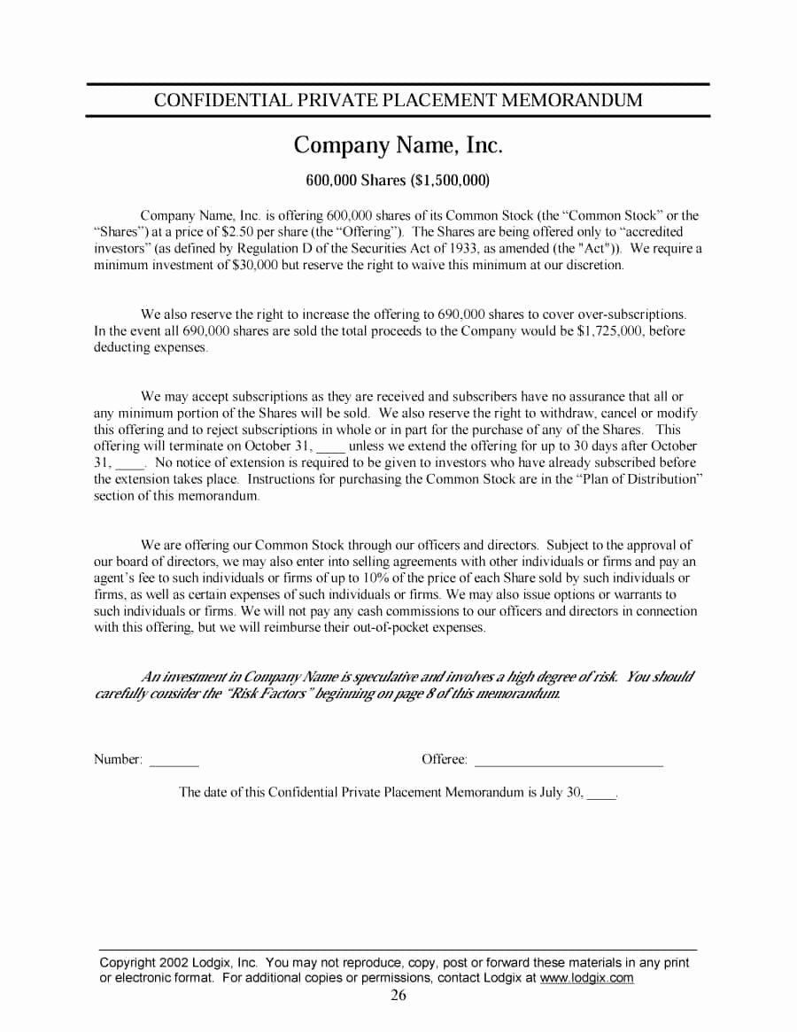 Private Placement Memorandum Template Awesome 40 Private Placement Memorandum Templates [word Pdf]