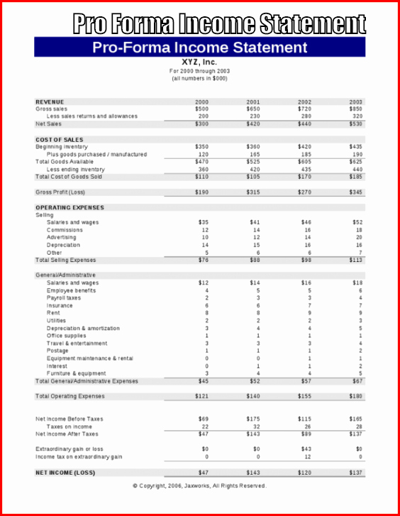 Pro forma Budget Template Awesome Pro forma In E Statement