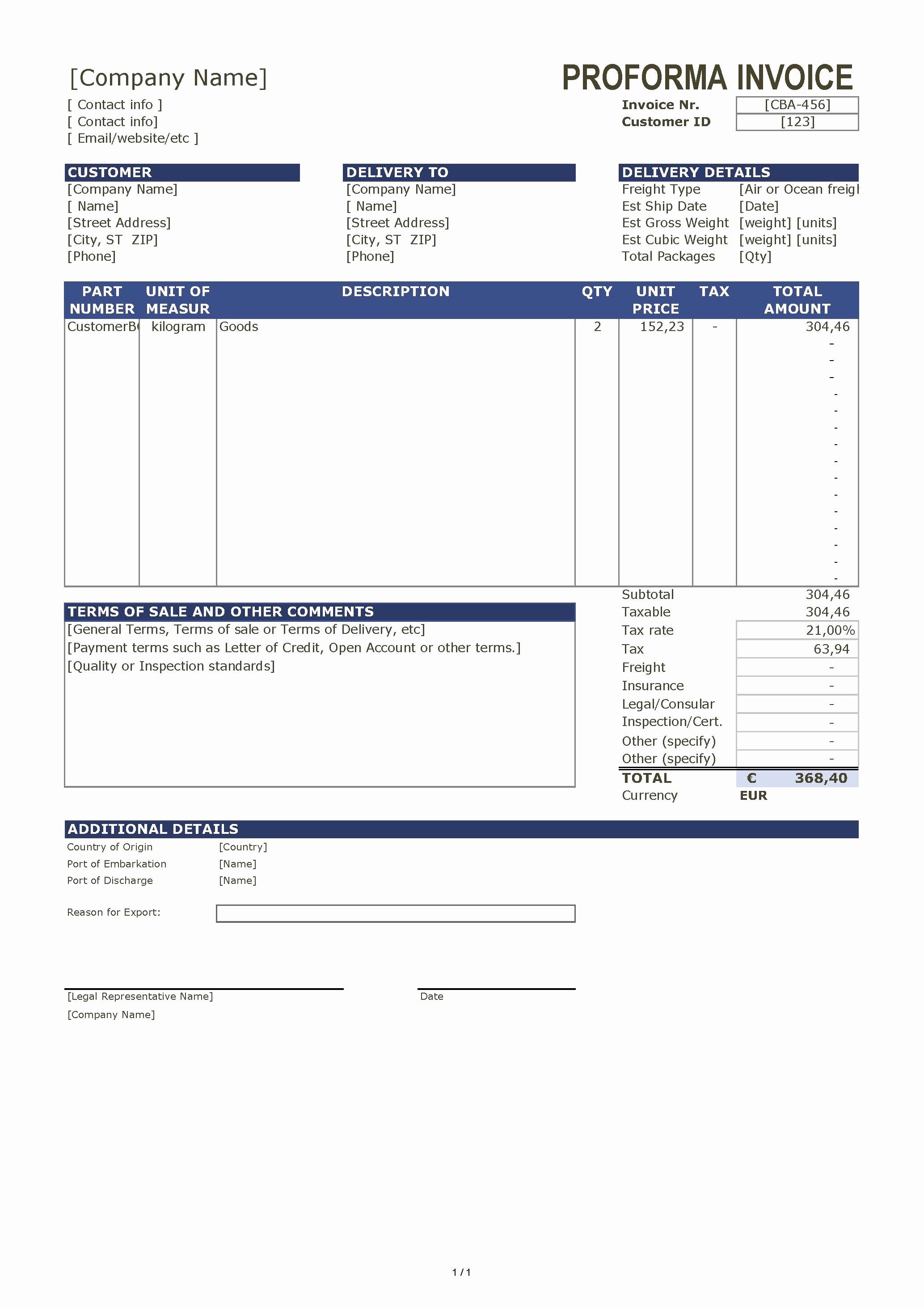 Pro forma Invoice Template Best Of Free Proforma Invoice Template