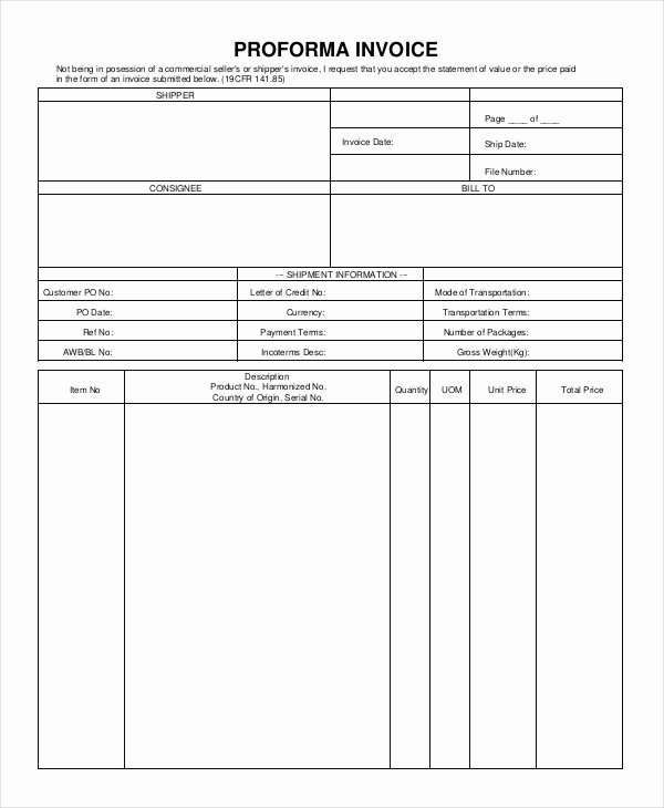 Pro forma Invoice Template Luxury Pro forma Template 9 Free Word Excel Pdf Documents