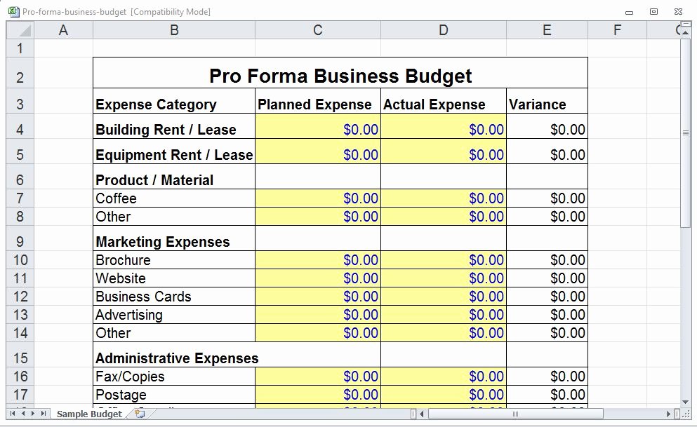 pro forma business template