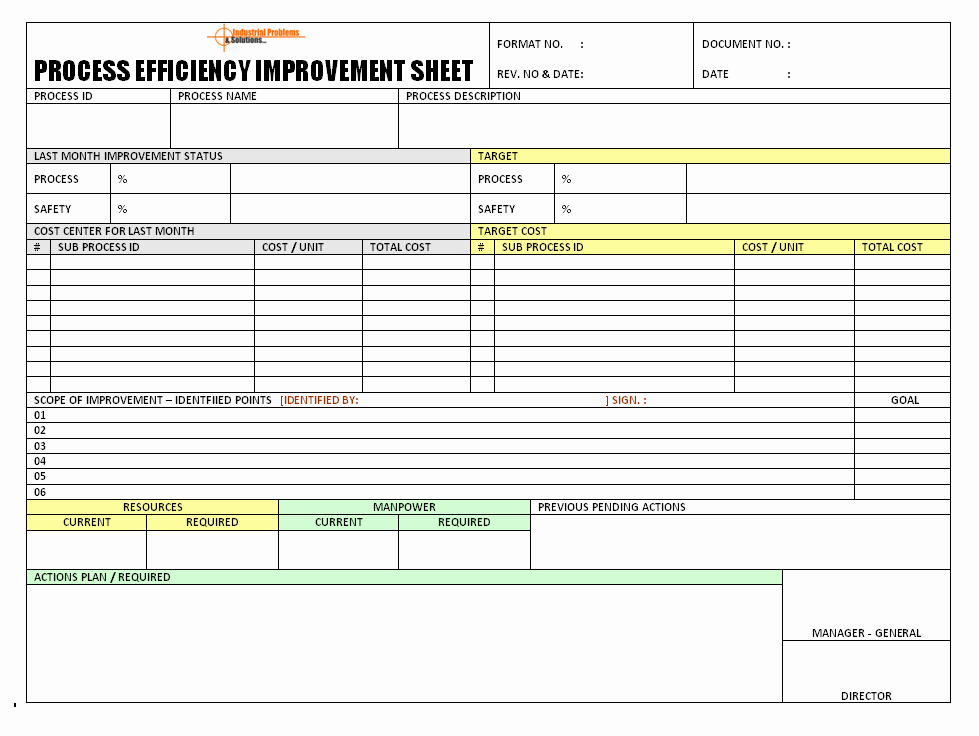 Process Improvement Template Excel Beautiful Process Efficiency Improvement Sheet format