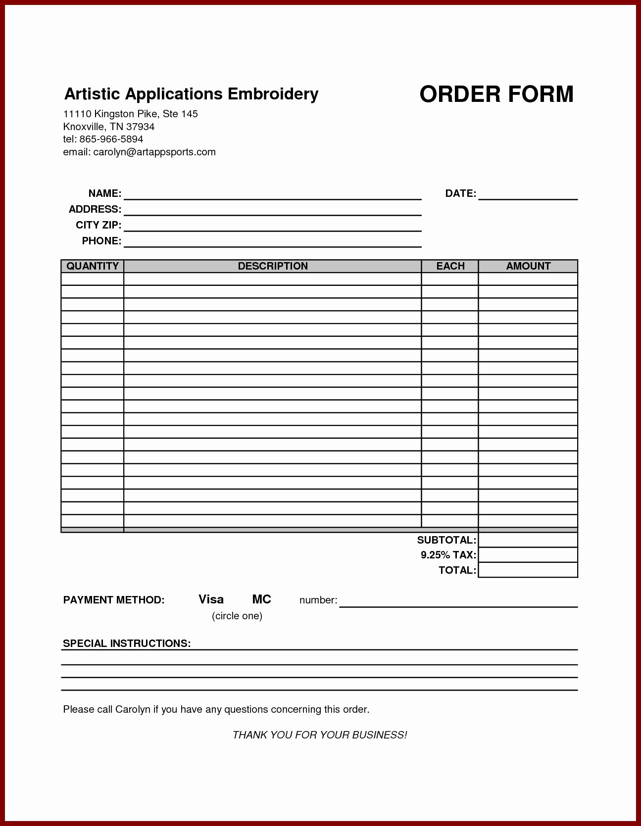 Product order form Template Awesome order form Template