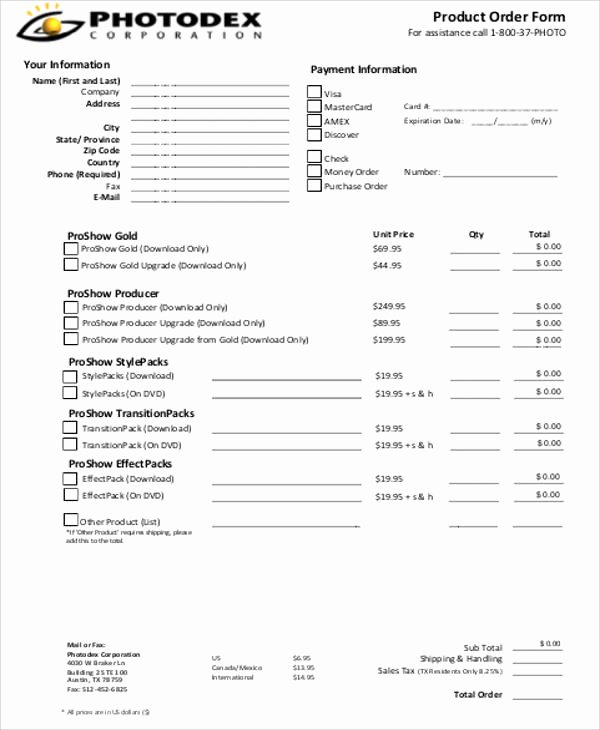 Product order form Template Fresh 9 Printable order form Samples