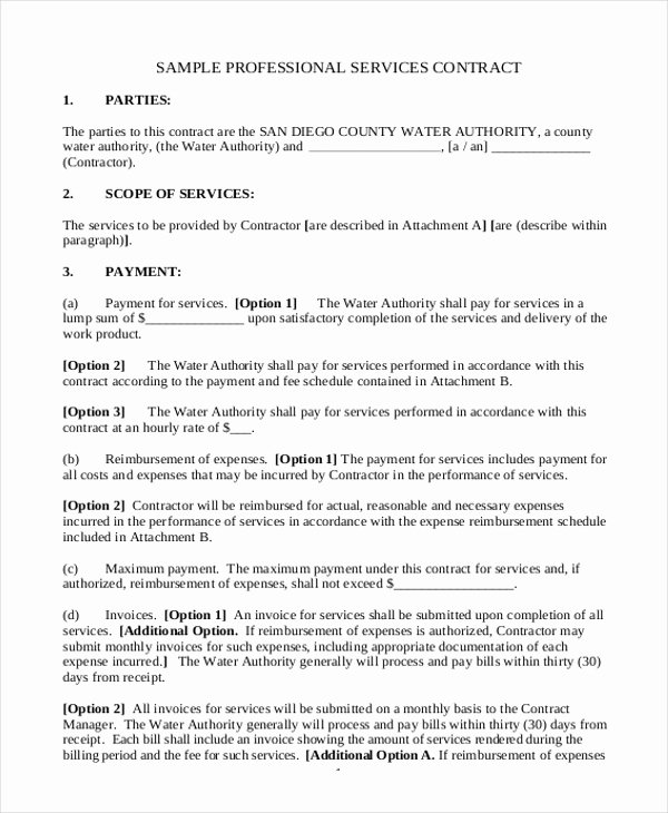 Professional Services Agreement Template Unique Sample Service Contract form 9 Free Documents In Doc Pdf