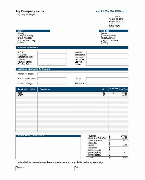 Proforma Invoice Template Excel Beautiful Invoice Template 53 Free Word Excel Pdf Psd format