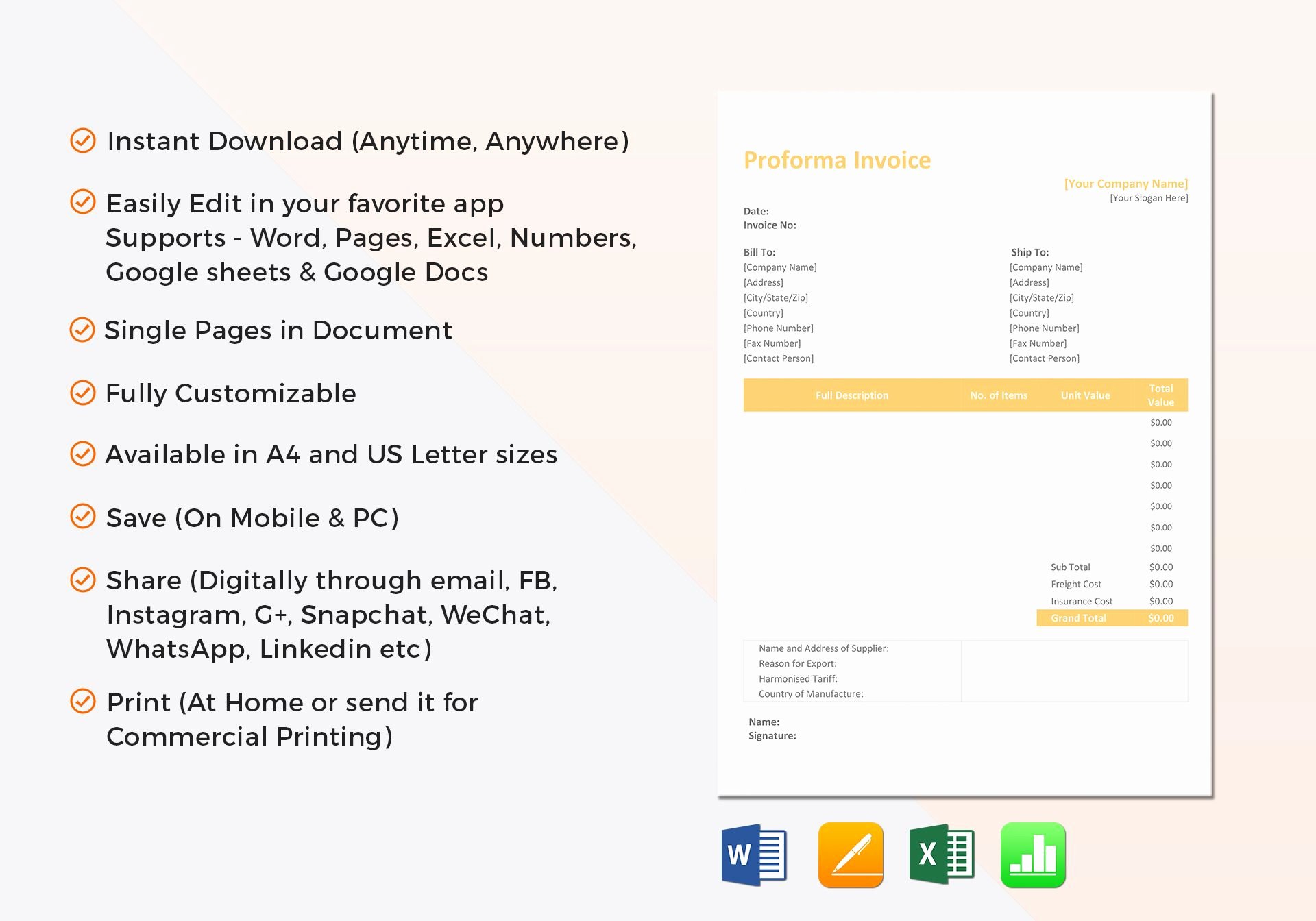 Proforma Invoice Template Excel Best Of Proforma Invoice Template In Word Excel Apple Pages Numbers