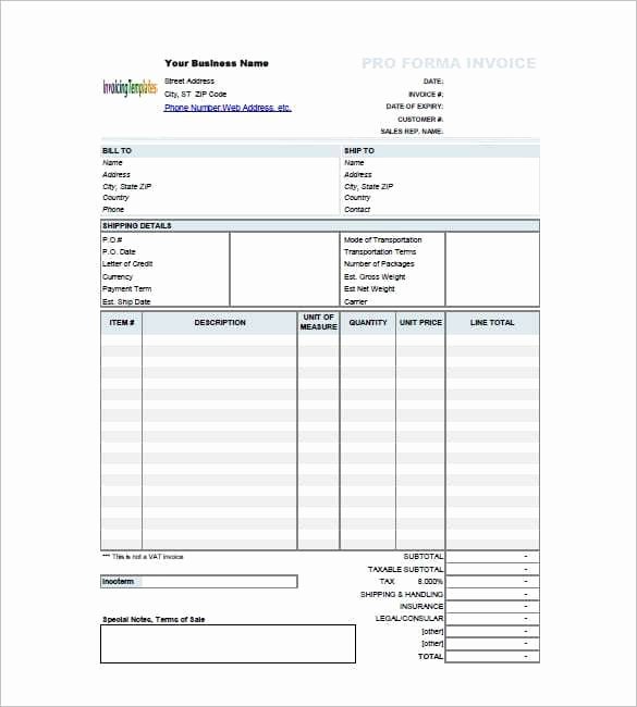 Proforma Invoice Template Excel Fresh 10 Proforma Invoice Templates Word Excel Pdf formats