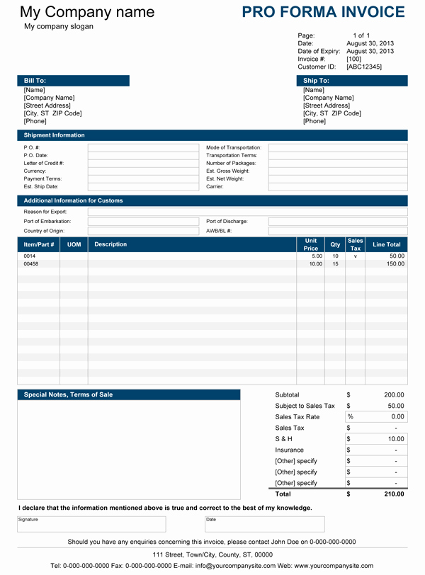 Proforma Invoice Template Excel Unique Free Proforma Invoice Template for Excel