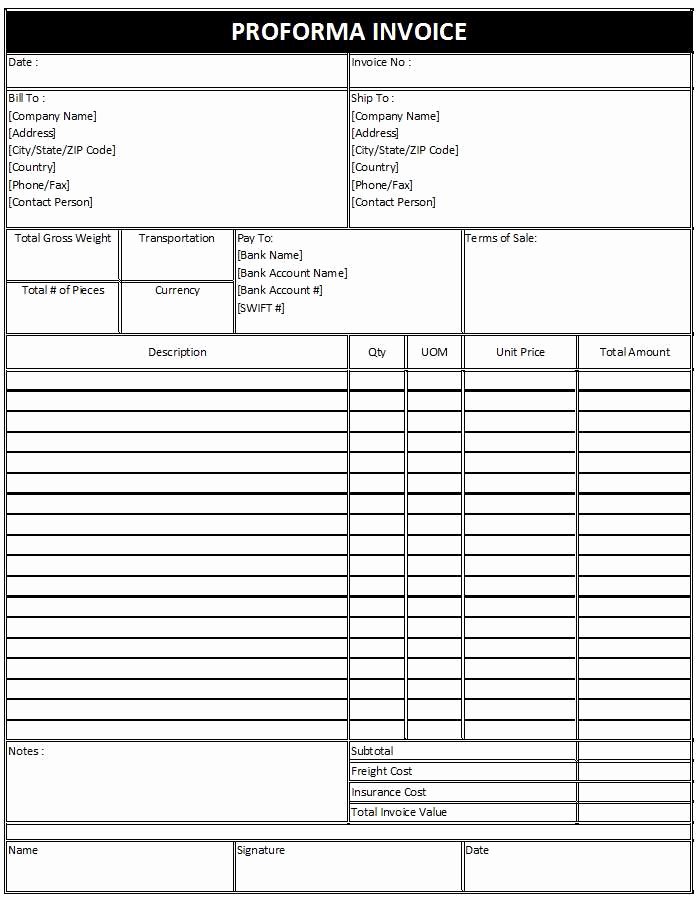 Proforma Invoice Template Excel Unique Free Proforma Invoice Template Template