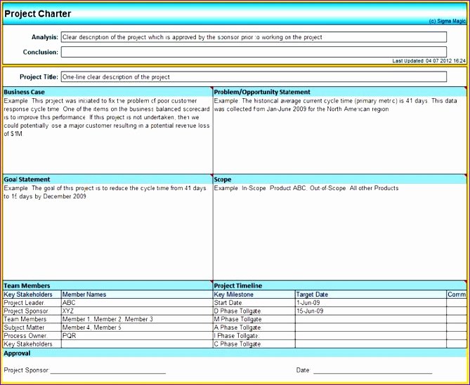 Project Charter Template Excel Inspirational 10 Six Sigma Project Charter Template Excel