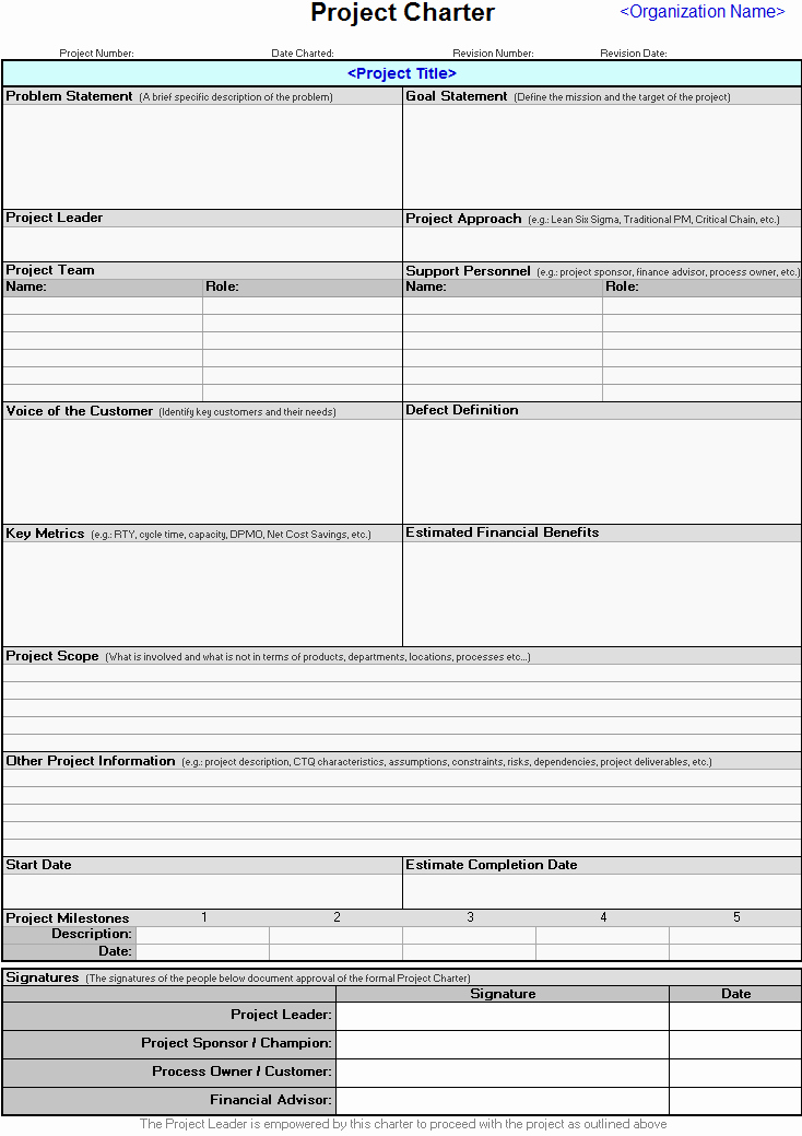 Project Charter Template Excel Inspirational Project Charter Template