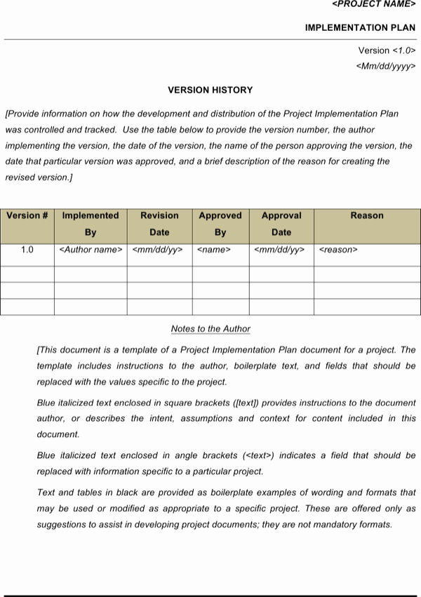 Project Implementation Plan Template Beautiful Download Blank Project Implementation Plan Template for