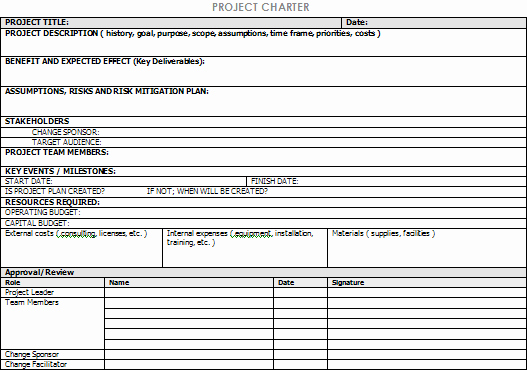 Project Management Charter Template Elegant Project Charter
