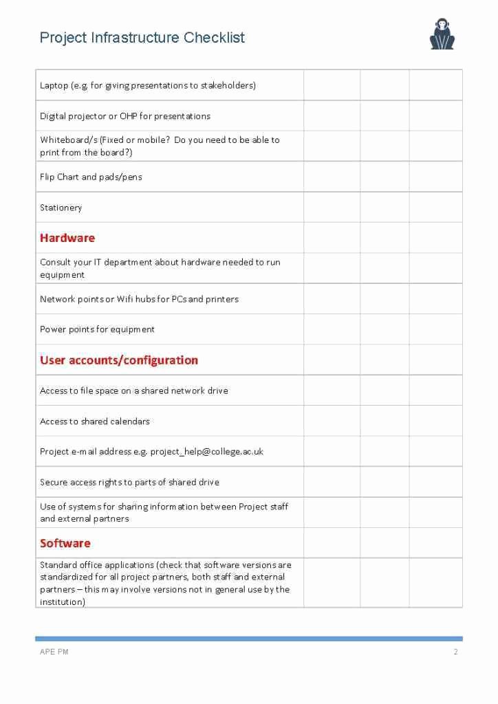 Project Management Checklist Template Unique Project Checklist Template Ape Project Management