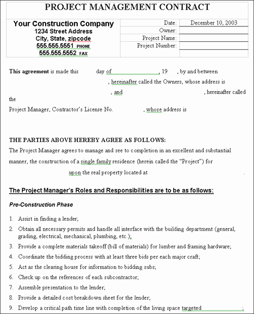 Project Management Contract Template Luxury Project Management Contract