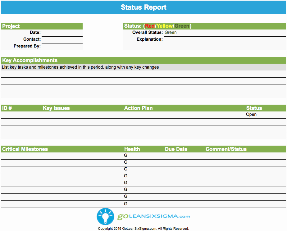 Project Management Report Template Beautiful Status Report Goleansixsigma