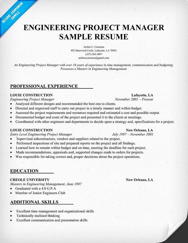 Project Manager Resume Template Elegant Engineering Project Manager Resume Sample