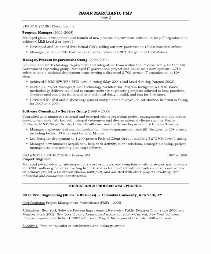 Project Manager Resume Template Fresh It Project Manager Free Resume Samples