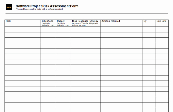 Project Risk assessment Template Fresh Simple Risk assessment form for software Projects