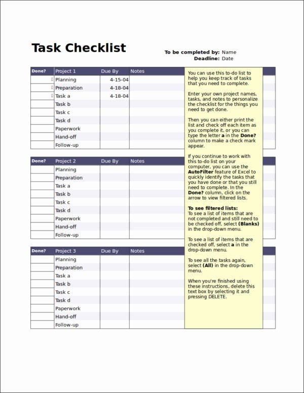 Project Task List Template New 19 Task Checklist Samples &amp; Templates