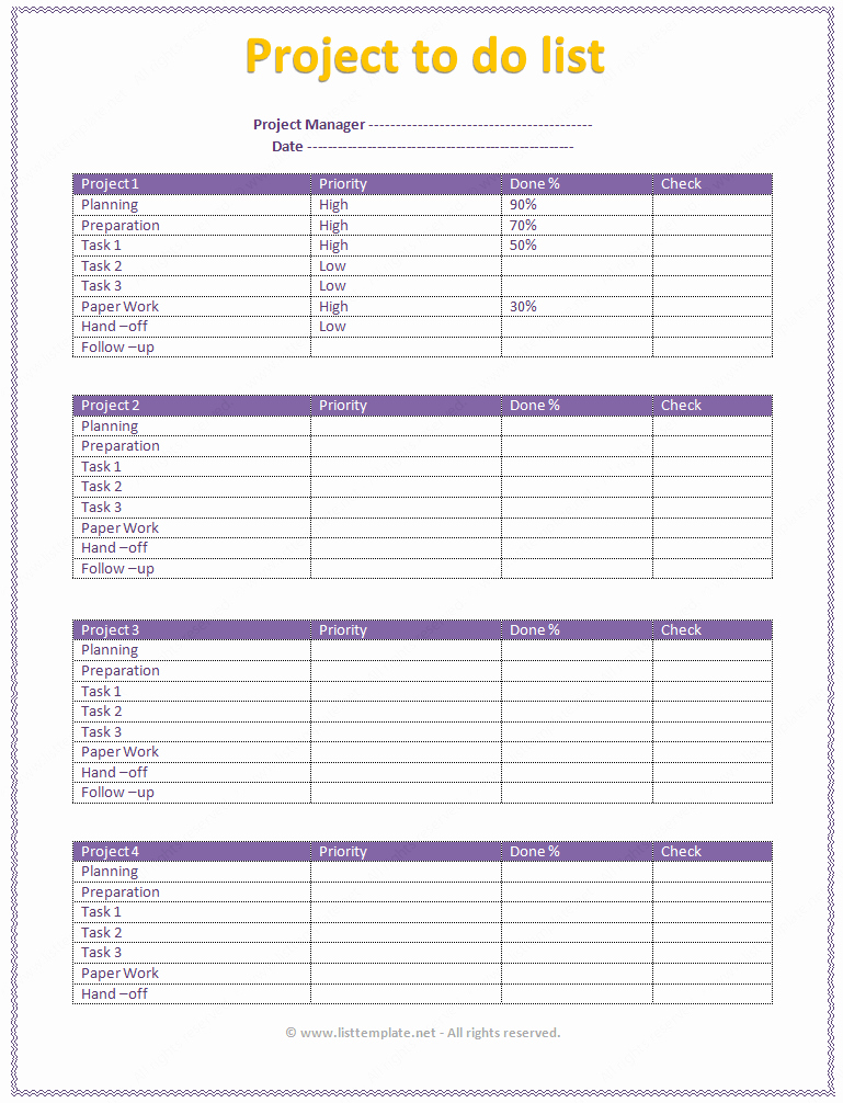 Project Task List Template New Multi Project to Do List Template List Templates