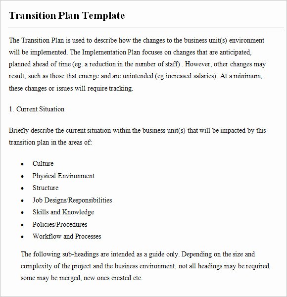 Project Transition Plan Template New 9 Transition Plan Samples