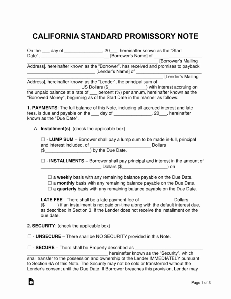 Promissory Note Template California Inspirational Free California Promissory Note Templates Word