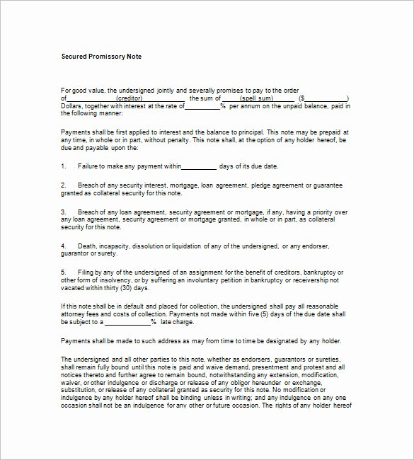 Promissory Note Template California Lovely Secured Promissory Note Templates – 9 Free Word Excel