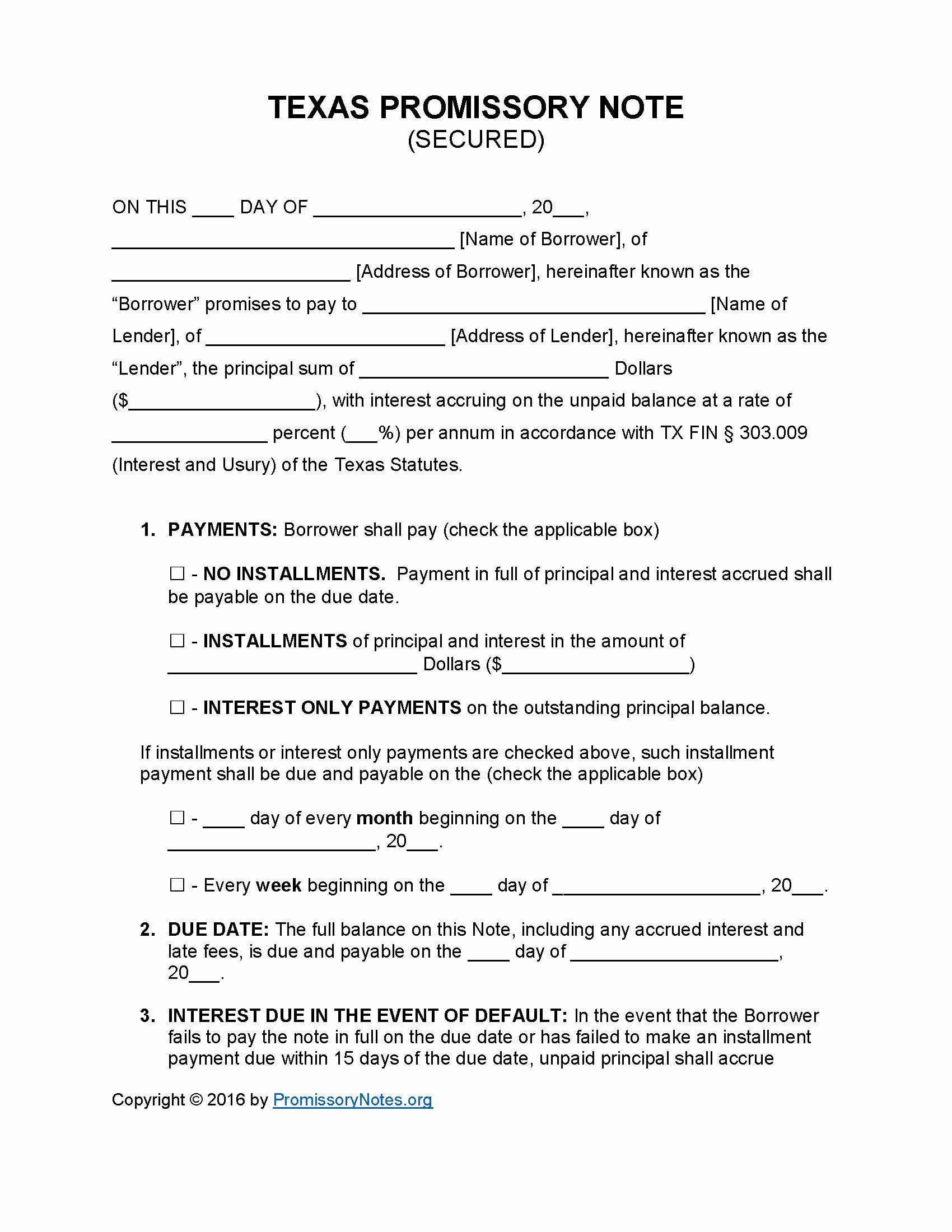 Promissory Note Template California Lovely Texas Secured Promissory Note Template Promissory Notes