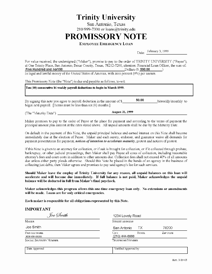 Promissory Note Template Texas Awesome Promissory Note form