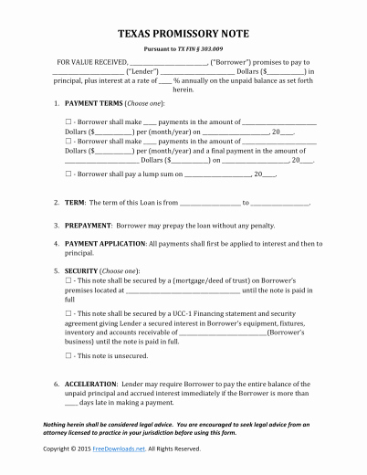 Promissory Note Template Texas Best Of Download Texas Promissory Note form Pdf Rtf