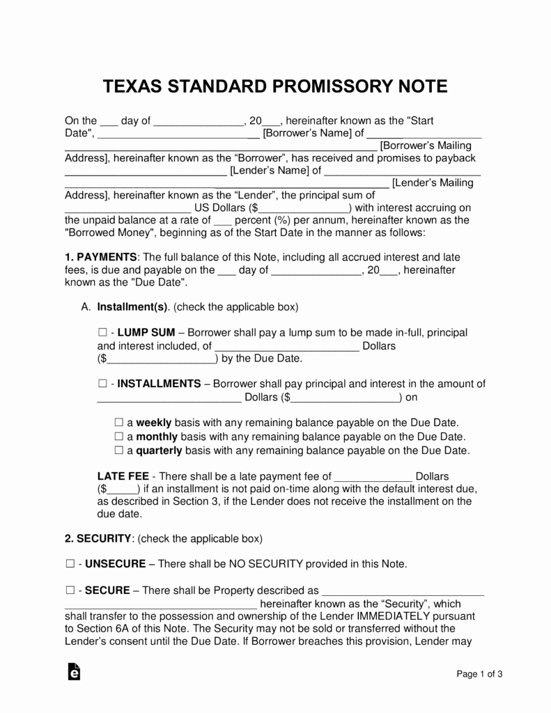 Promissory Note Template Texas Lovely Free Texas Promissory Note Templates Word Pdf